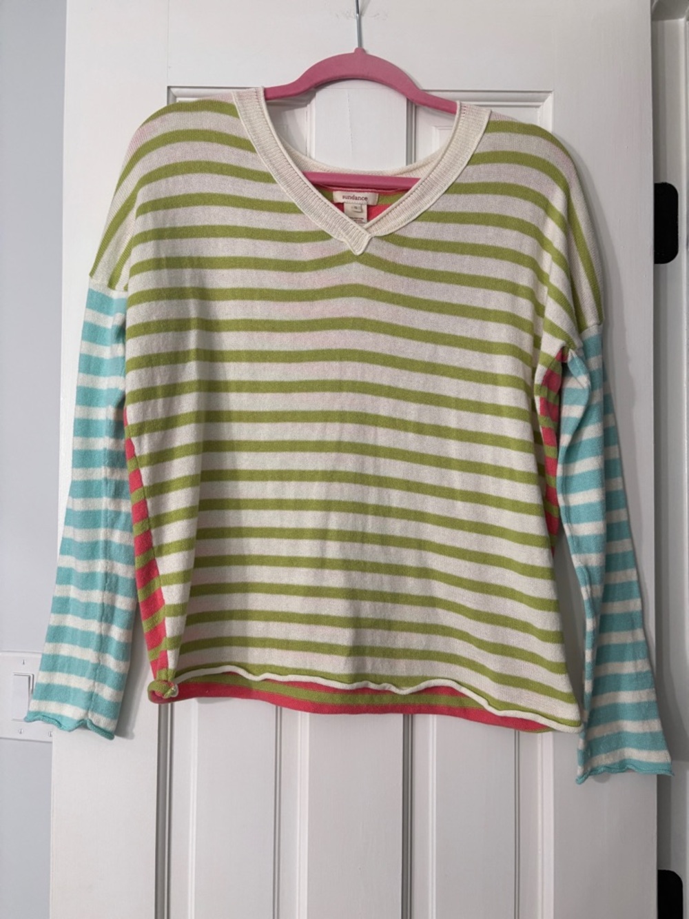 Sundance Languid Stripe Pullover Cotton V-Neck Sweater - Small